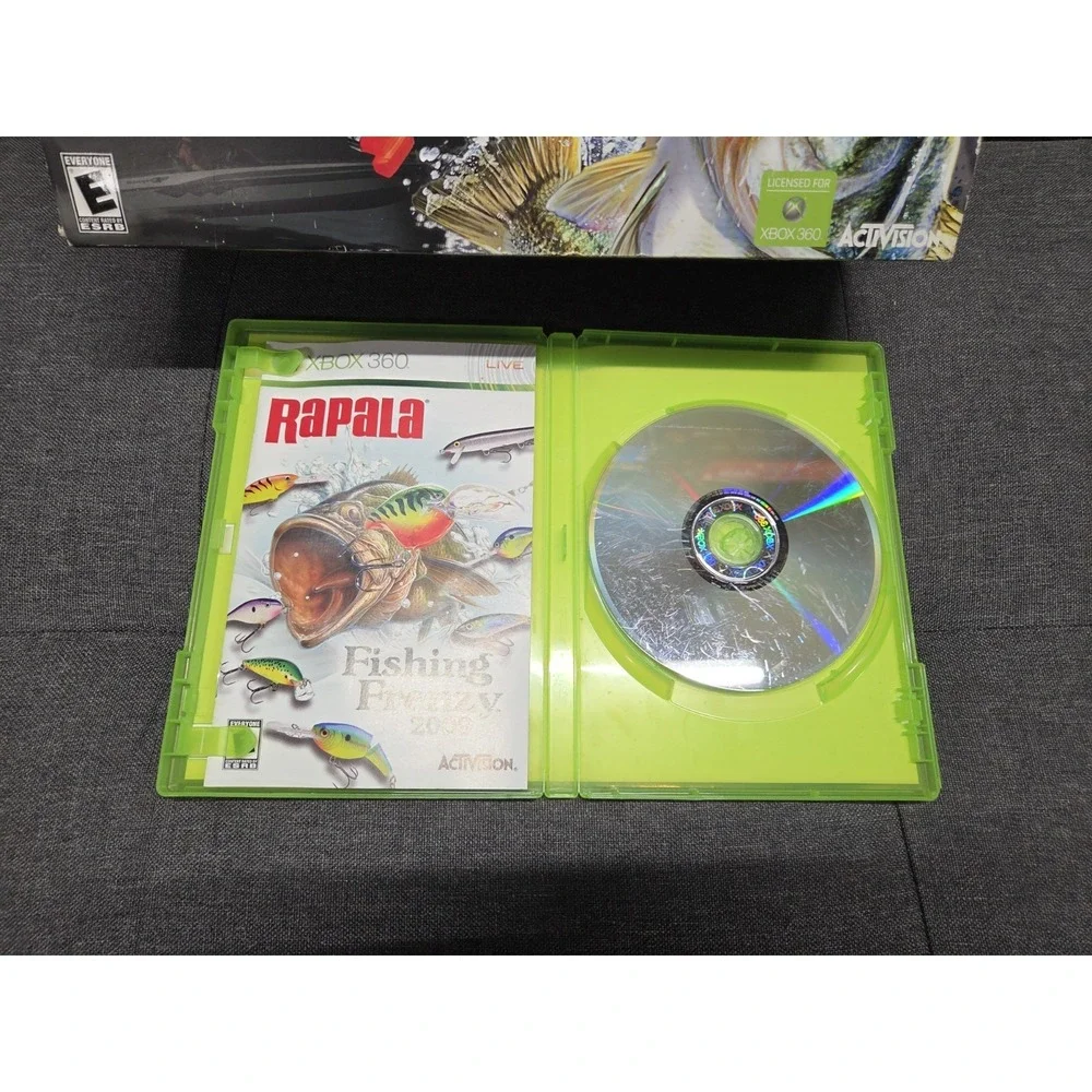 Xbox 360 Rapala Pro Bass Fishing Rod Controller Box Frenzy 2009 Game PLEASE READ
